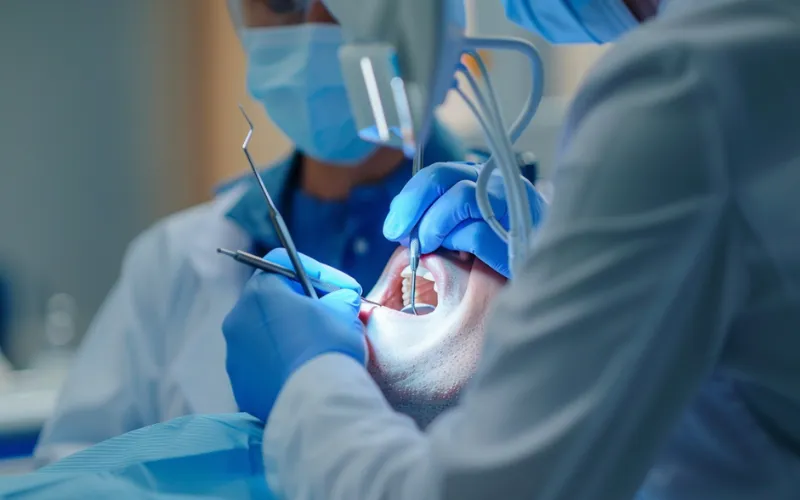 Dental implant patient after treatment in Turkey smiling in modern clinic